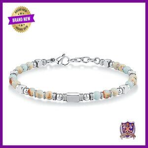 Stainless Steel Beaded Bracelet with Extender, Recycled Material, 8.1 Inches